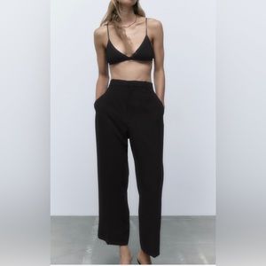 Zara High Waist Cropped Straight Leg Trousers in Black - Size Large NWT